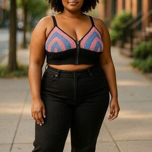 Madden Nyc Chic Black and Pink Striped Crop Top